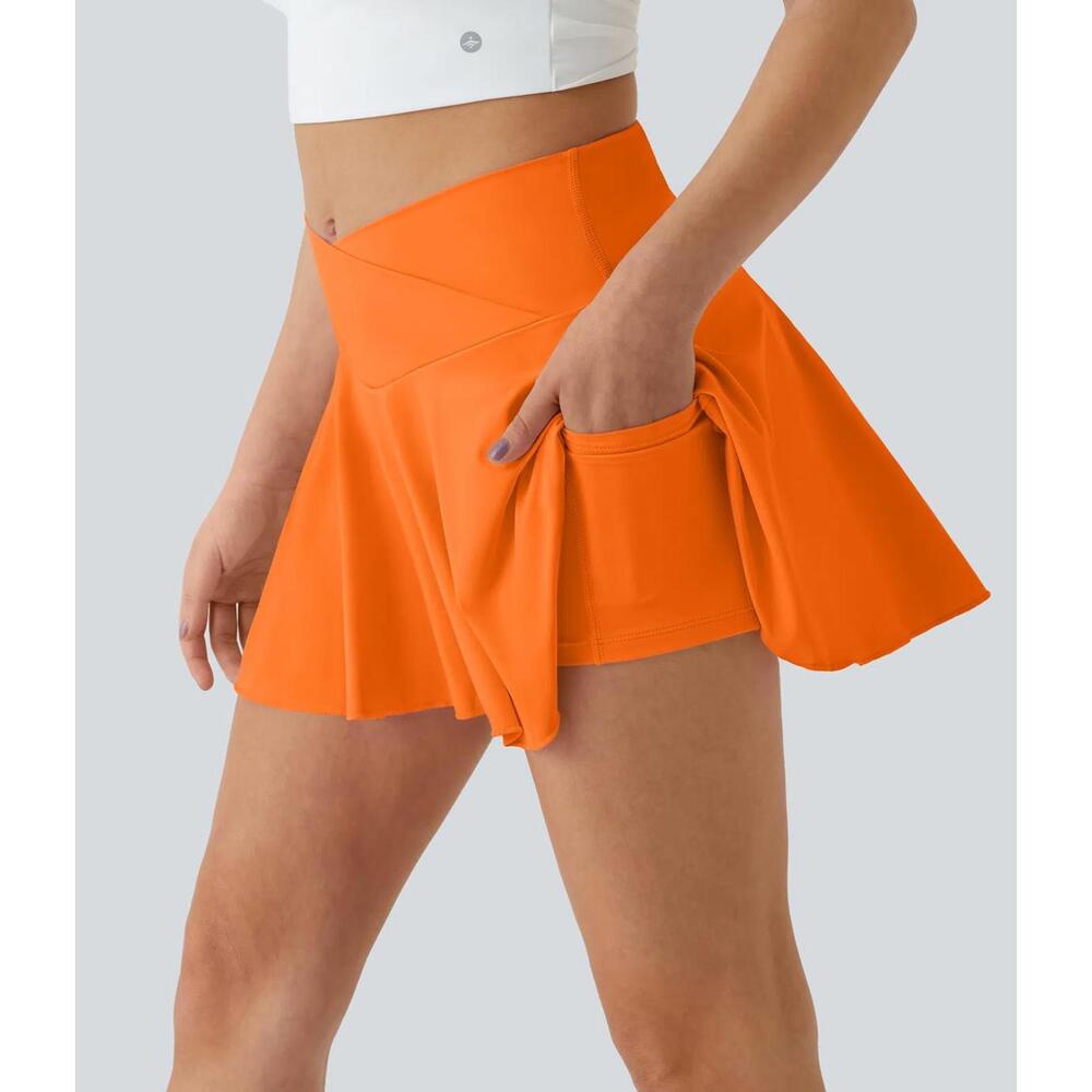 NWT Halara SoftlyZero High Waisted Crossover 2-in-1 Pocket Flare Tennis Skirt XS